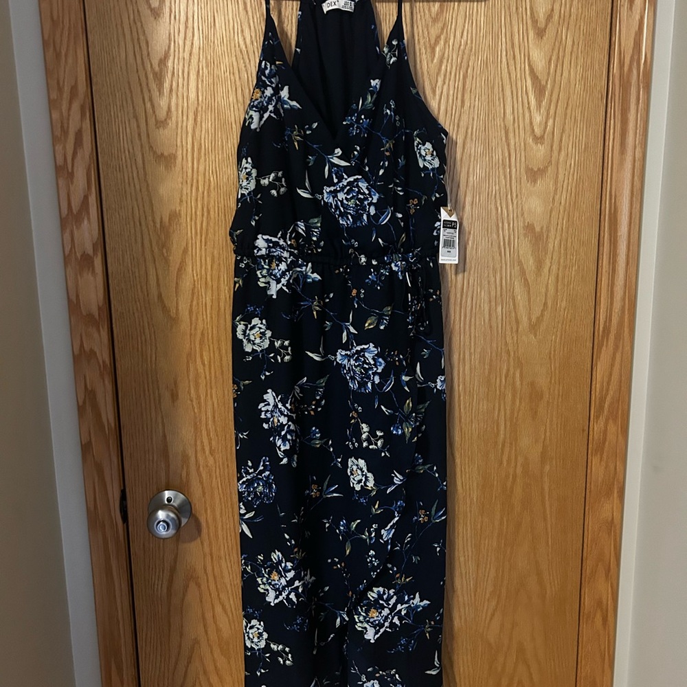 Dex Black Maxi Dress with Blue Floral Pattern
